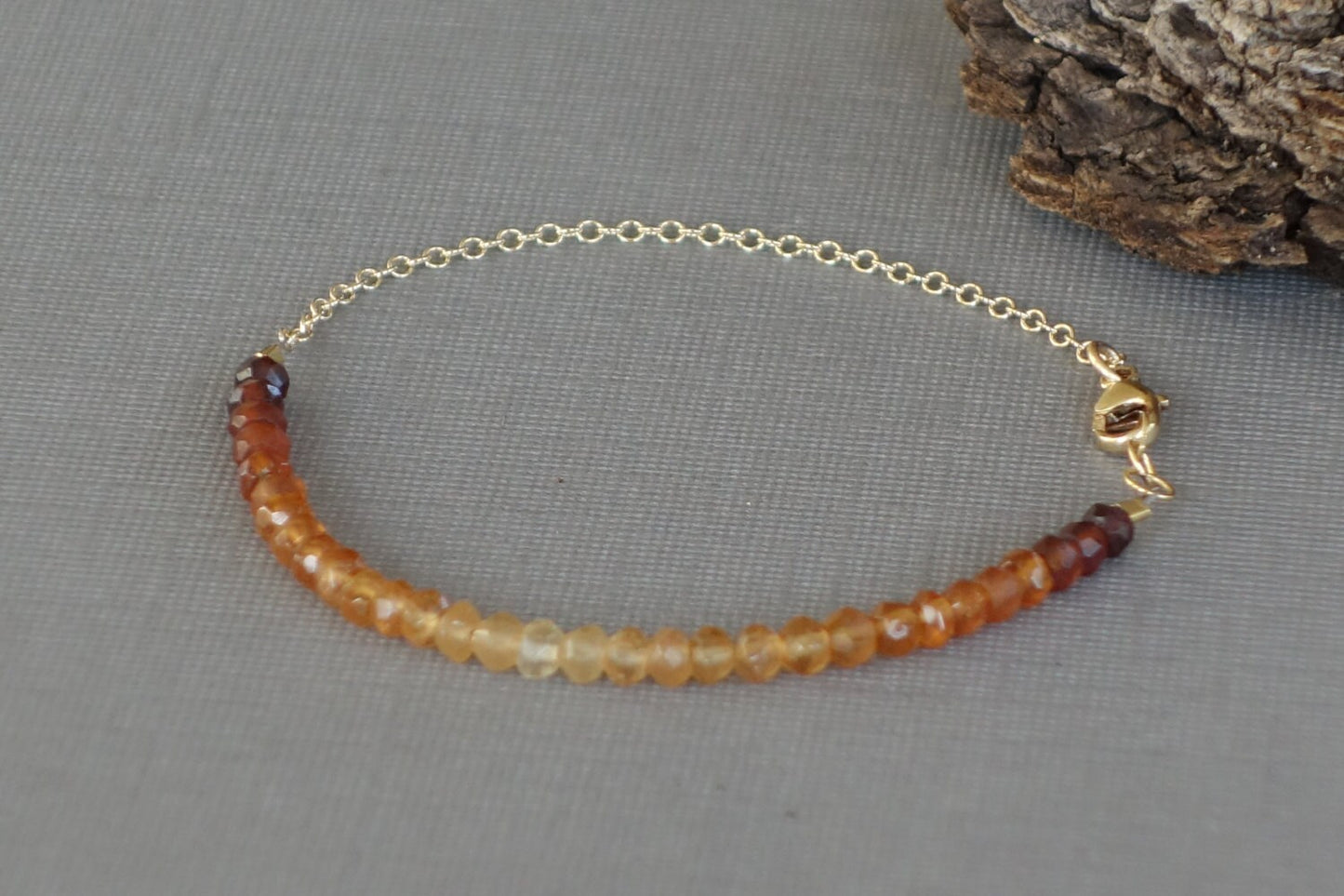 Ombre Bracelet, Garnet Bracelet, Hessonite Garnet Bracelet, 14k Yellow Gold