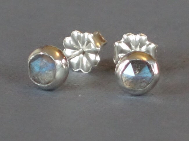 Labradorite Studs, Labradorite post Earrings, Gemstone Stud earrings, Bezel Set Labradorite Earrings