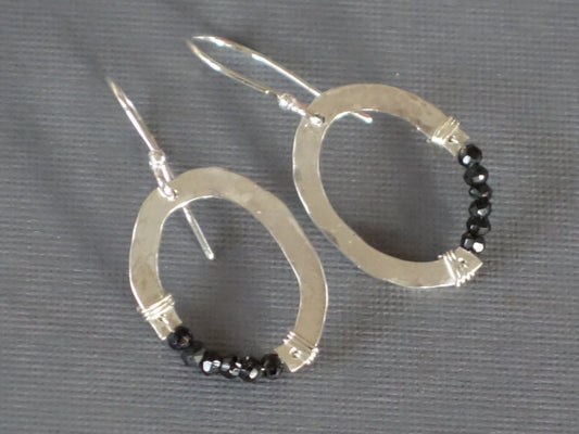 Black Spinel Earrings, Small Silver Oval Earrings, Organic Oval, Black Earrings, August Birthstone, Gemstone Earrings