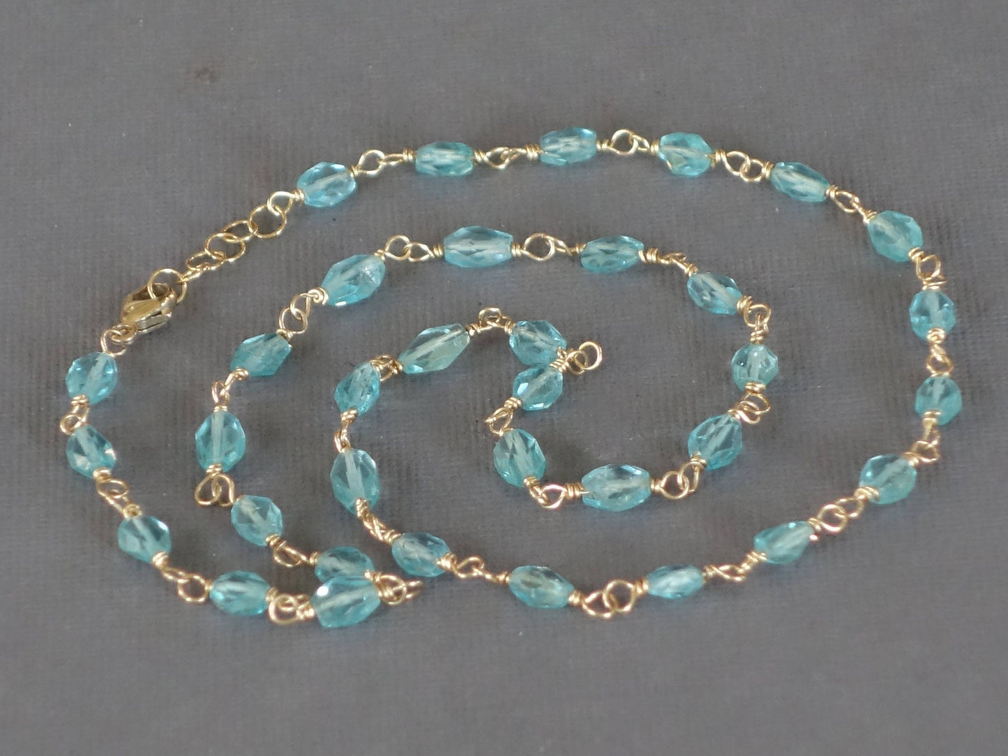 14k Gold Apatite Necklace, Wire Wrapped Apatite Necklace