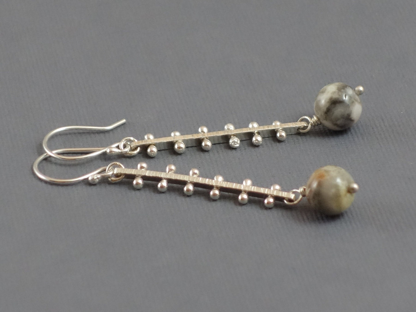 Agate Earrings, Long Earrings, Grey Earrings, Unique Earrings, bar earring, geometric earrings