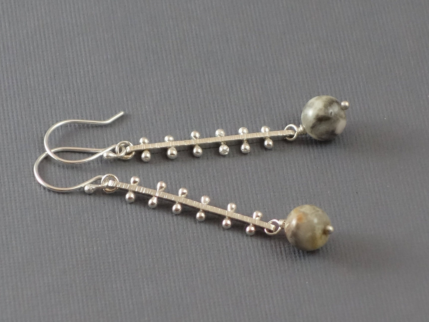 Agate Earrings, Long Earrings, Grey Earrings, Unique Earrings, bar earring, geometric earrings