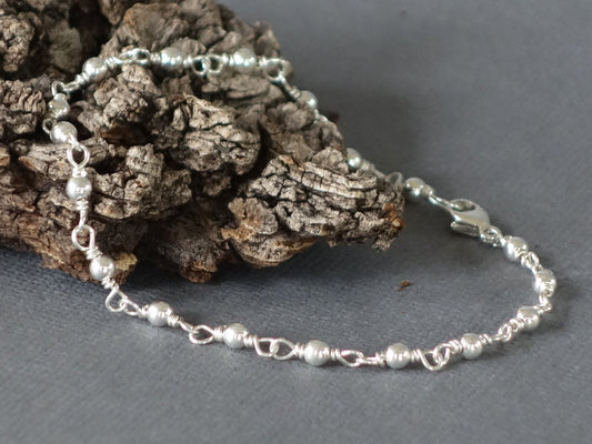 Shiny Silver Bracelet, Silver Wire Wrapped Bracelet, Silver Bead Bracelet, Silver Bracelet, Silver Beaded bracelet