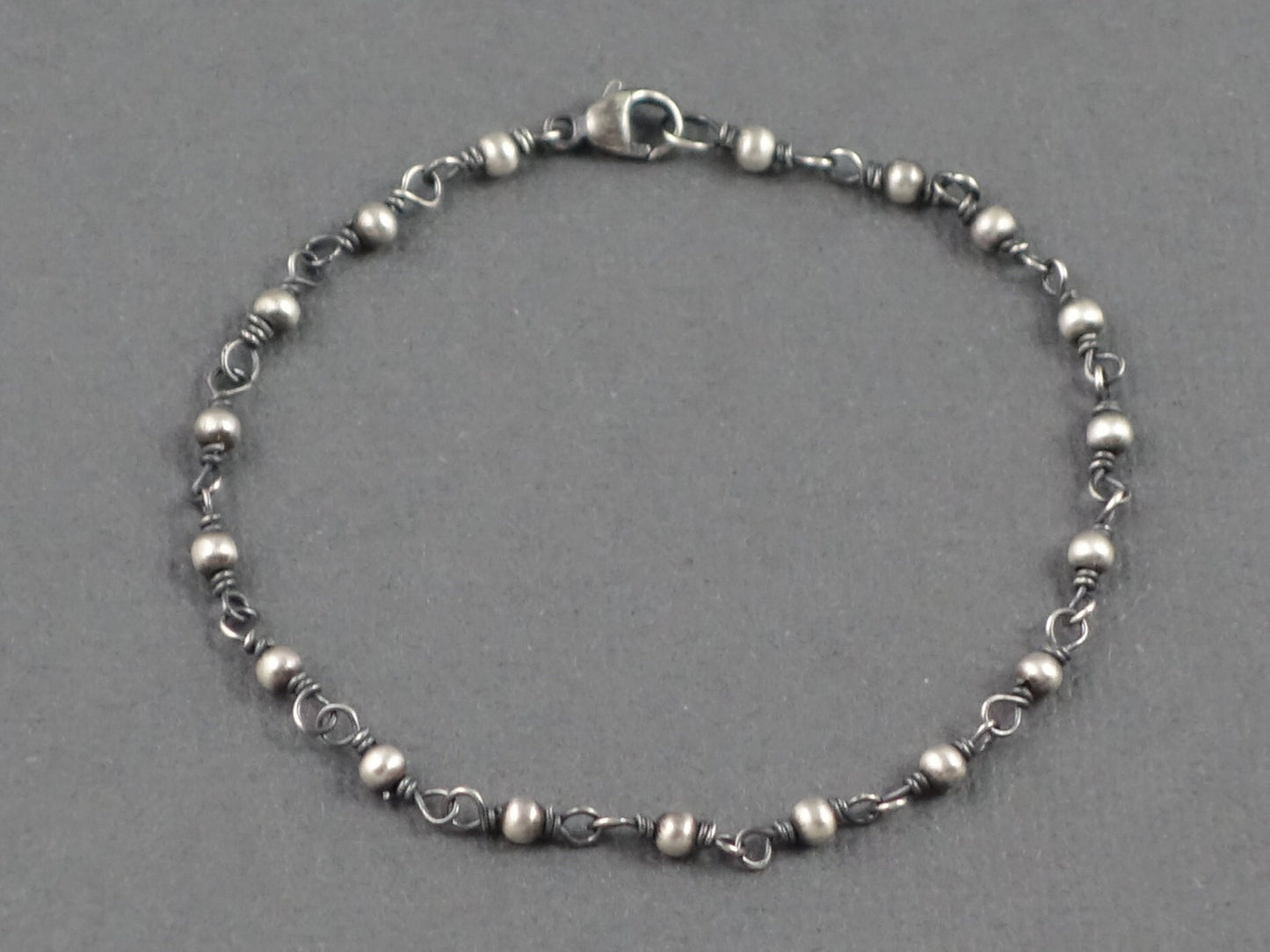 Silver Bracelet, Silver Wire Wrapped Bracelet, Silver Bead Bracelet, Oxidized Silver Bracelet, Silver Beaded bracelet
