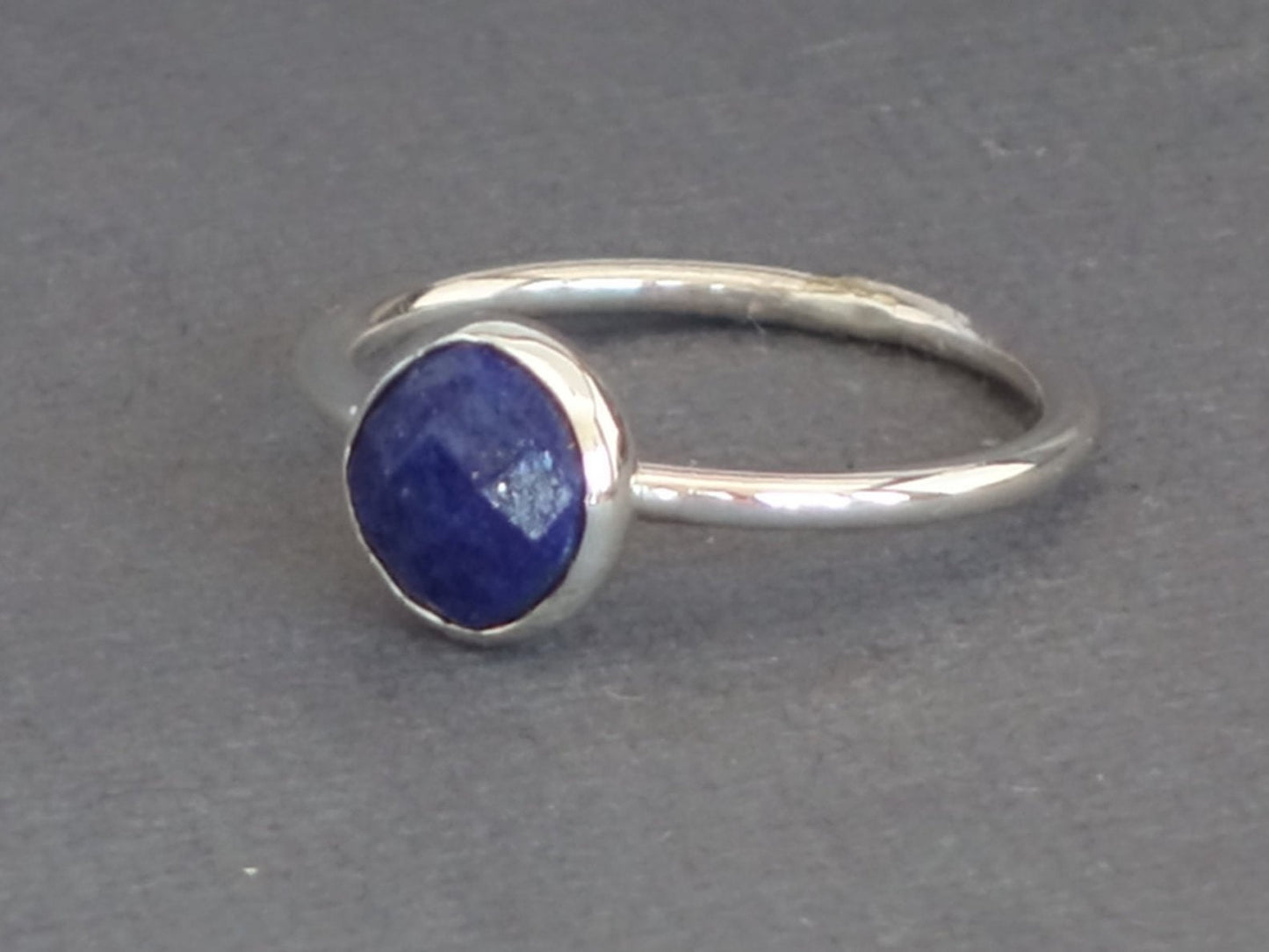 Lapis Ring, Round Lapis Ring, Lapis Lazuli Ring, Faceted Lapis Ring, Silver Lapis Ring