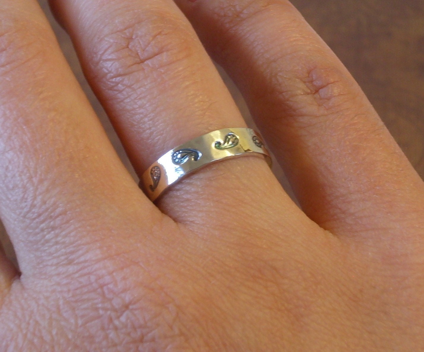 Silver Stacking Ring Paisley Hand Stamped Sterling Silver