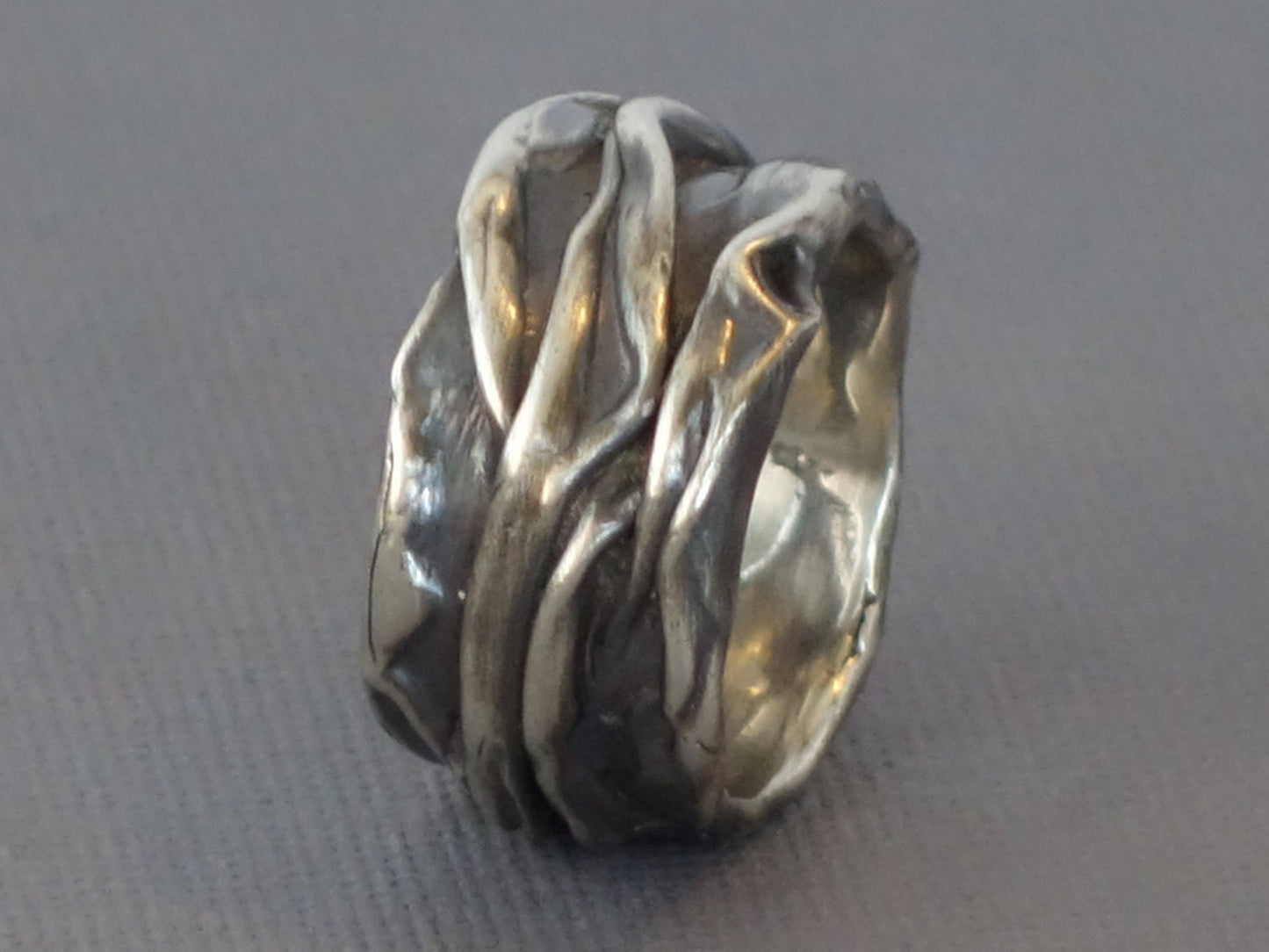 Chunky Silver Band, Wide Silver Band, Textured Silver Band, Rippled Silver Band, Thick Mens band, Folded Band,