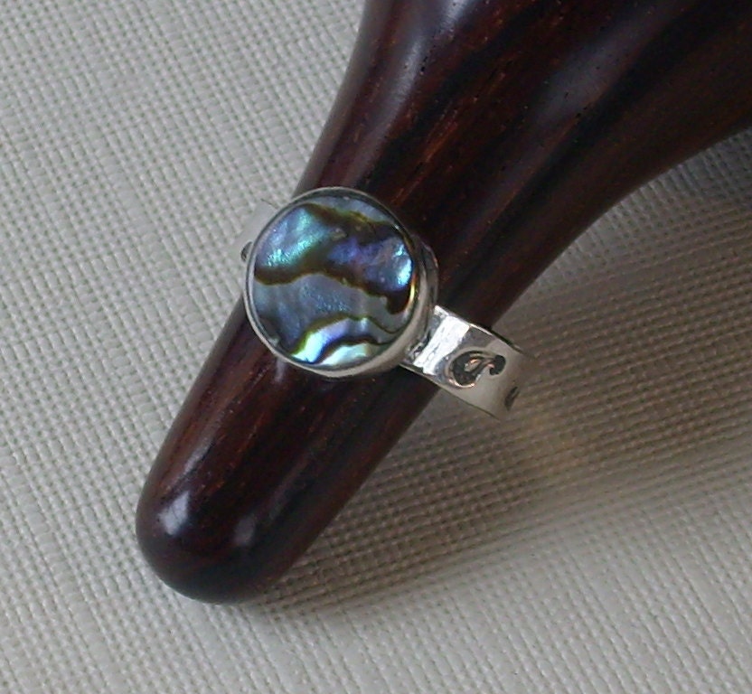 Abalone Ring Paisley Stamped Round Bezel Set Abalone Shell ring Shell Jewelry