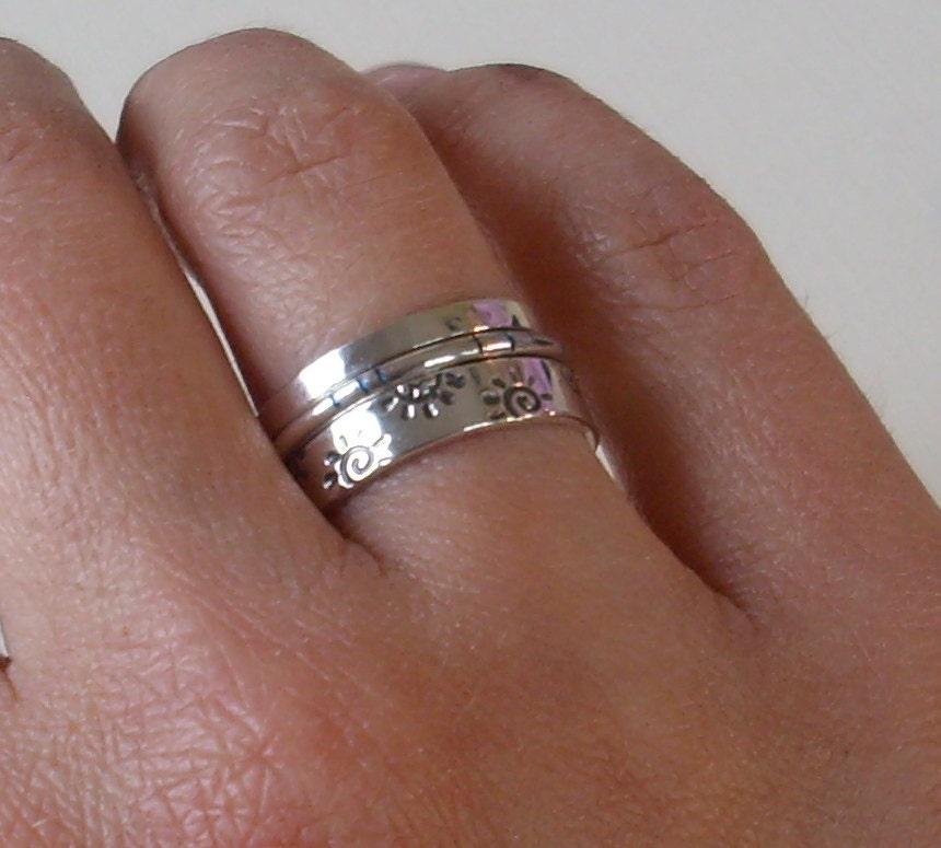 Stackable Ring Spiral Sun Burst Hand Stamped Band