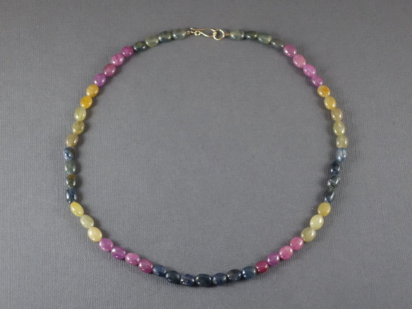 Rainbow Sapphire Necklace with 14k yellow gold clasp, Sapphire Necklace with Gold Clasp, Blue Sapphire necklace, Pink Sapphire Necklace