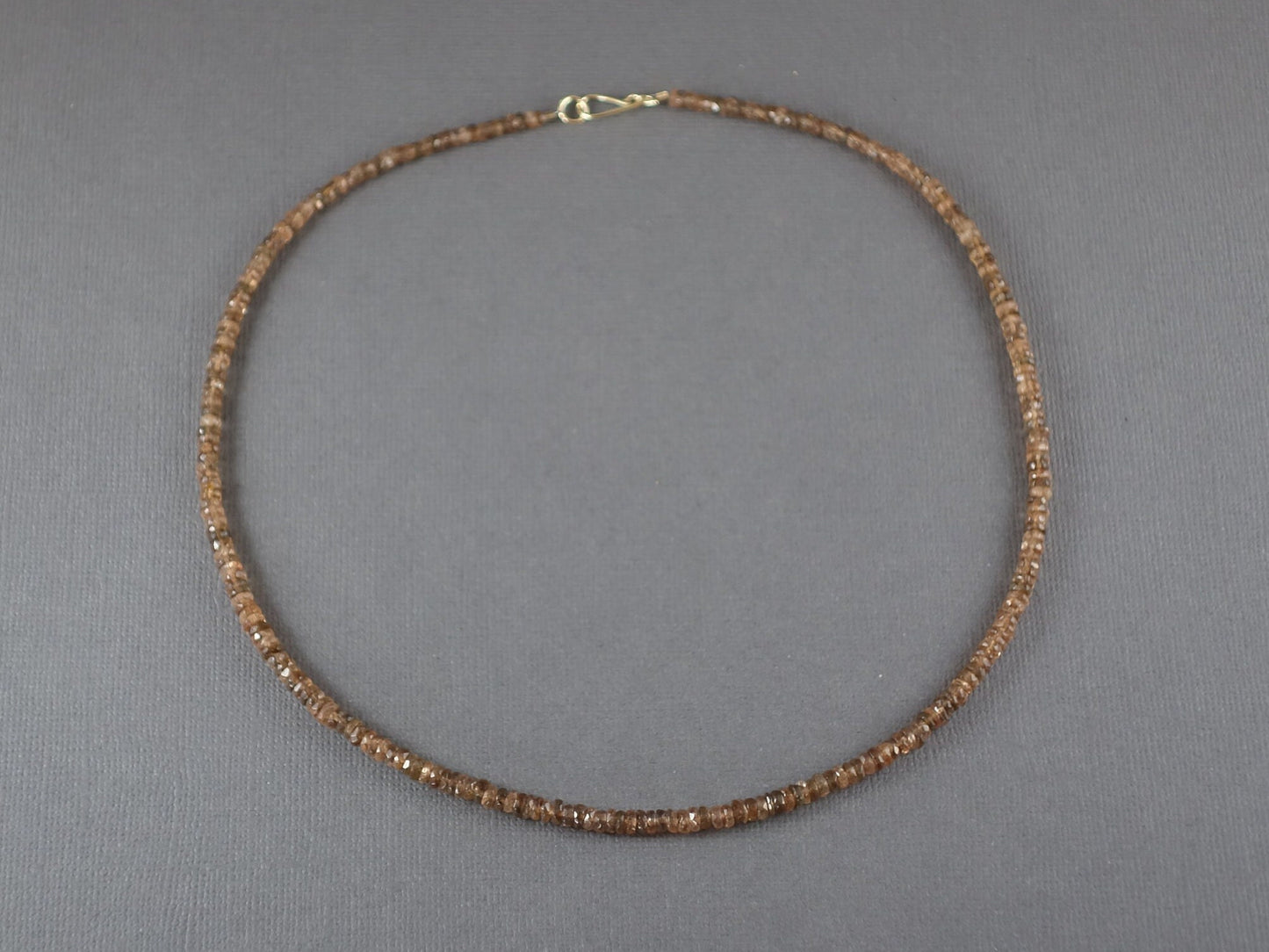 Andalusite Necklace with 14k Gold Clasp, Beaded Andalusite Necklace, 18 inches, Peach Necklace, Brown Necklace, Khaki Necklace,