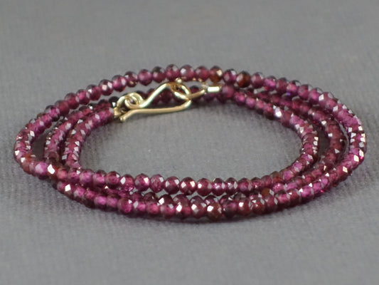 Garnet Necklace with 14k Yellow Gold Clasp, Faceted Garnet Necklace, Beaded Garnet Necklace,