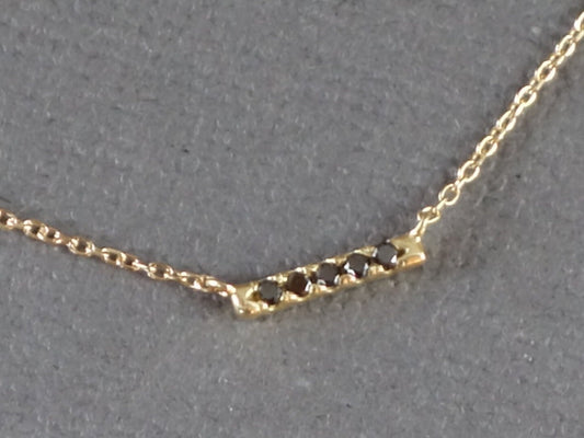 14K Solid Gold Bar Necklace with Black Diamonds, Skinny Gold Bar Necklace, Dainty 14k gold Bar Necklace, Diamond Pendant. Diamond Bar
