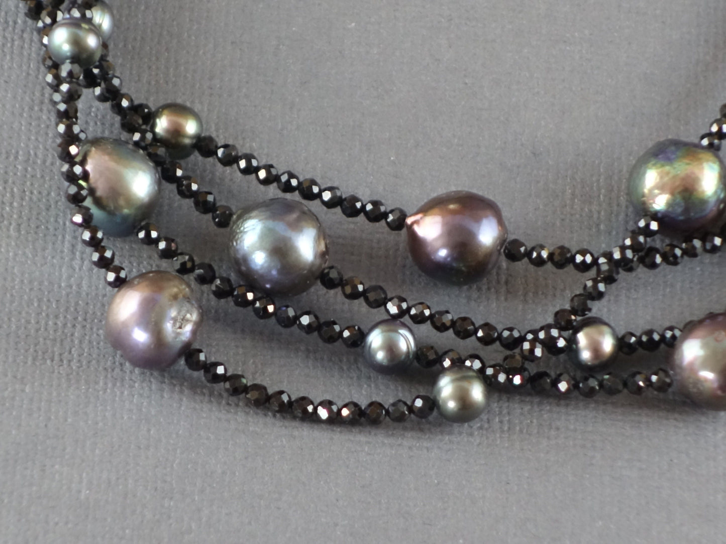 Long Pearl Necklace, Black Pearl Necklace, Black Spinel Necklace, Peacock Pearl Necklace,