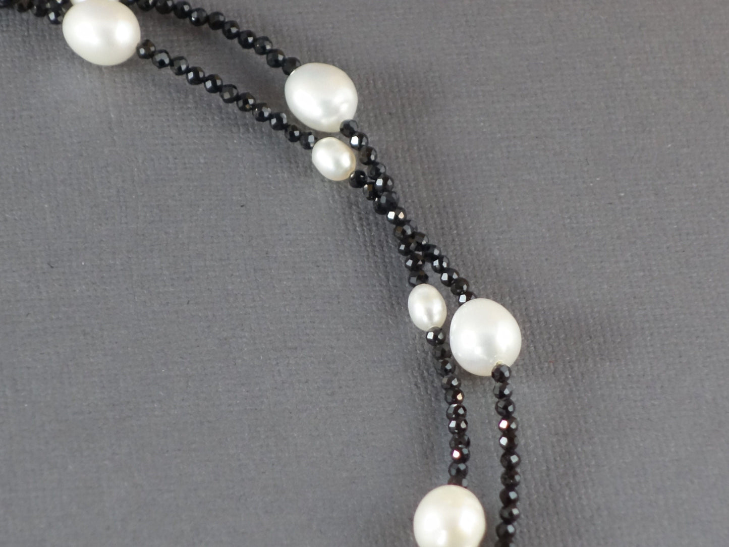 Long Black Spinel and Pearl Necklace, White Pearl Necklace, Black and White Necklace,
