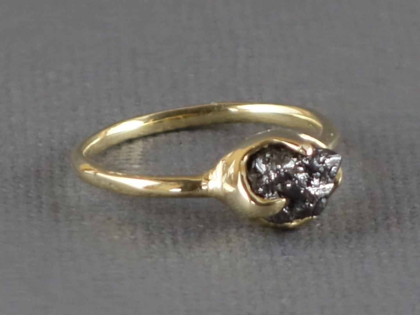 Raw Black Diamond Ring, Alternative Engagement Ring, Raw Gemstone ring, Raw Diamond ring, Diamond Engagement Ring, Uncut Sapphire Ring