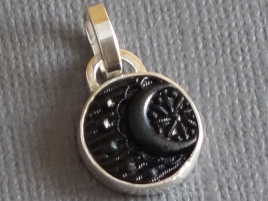 Moon Pendant, Antique Glass Button Pendant, Button Pendant, Celestial Pendant, Moon and Star Pendant