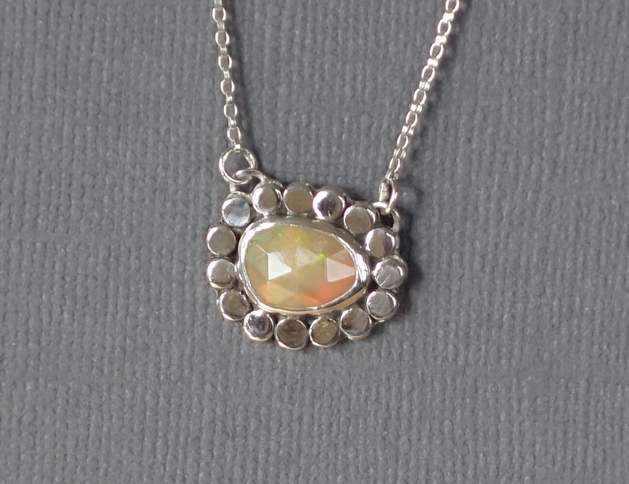 Opal Pendant, Opal Necklace, Flower Pendant, Flower Necklace, Silver Opal Pendant