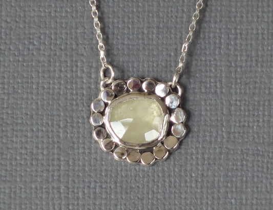 Yellow Sapphire Pendant, Sapphire Necklace, Flower Pendant, Flower Necklace, Silver Sapphire Pendant