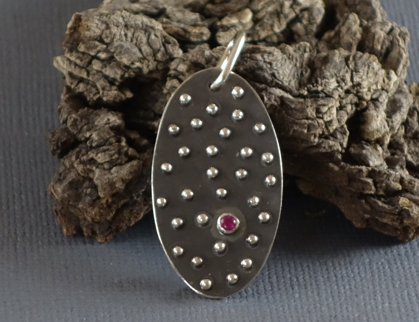 Ruby Pendant, Large Oval Pendant with Bezel Set Ruby, Brutalist Pendant with Ruby
