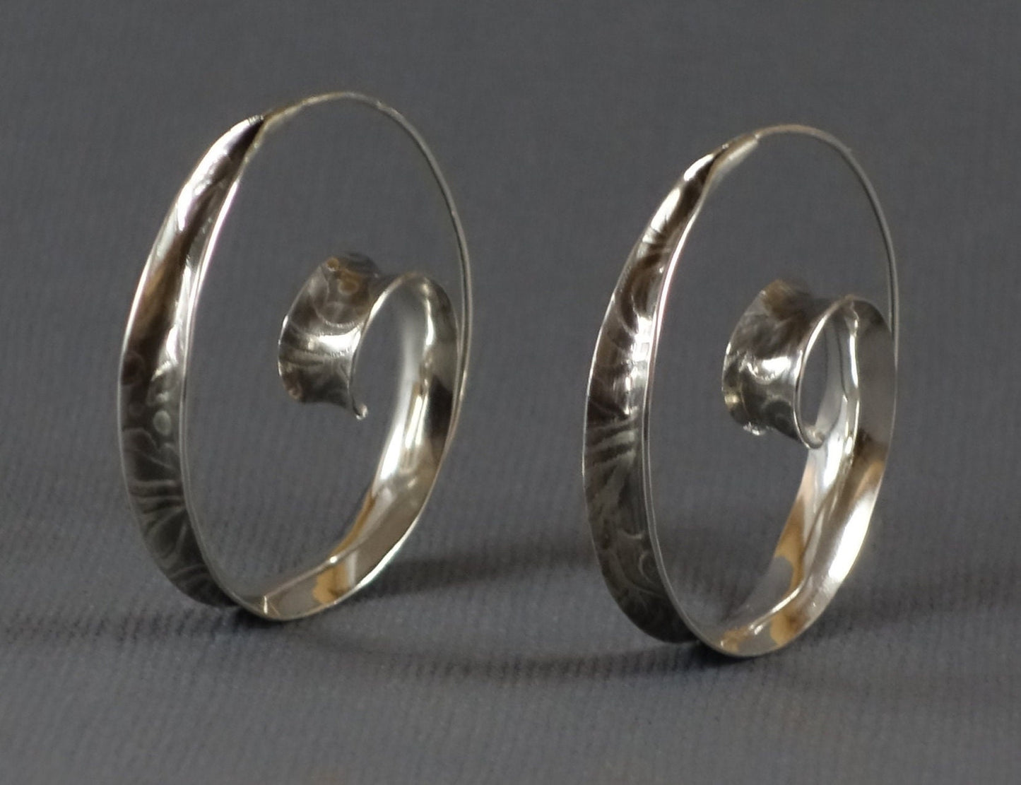 Sterling Silver Textured Spiral Hoop Earrings, Anticlastic Spiral Earrings, Large Silver Spiral