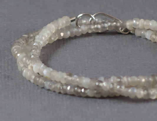 Moonstone Necklace with 14k Gold Clasp, Beaded Moonstone Necklace, 17.75 inches, Gray Moonstone Necklace, Gray Necklace