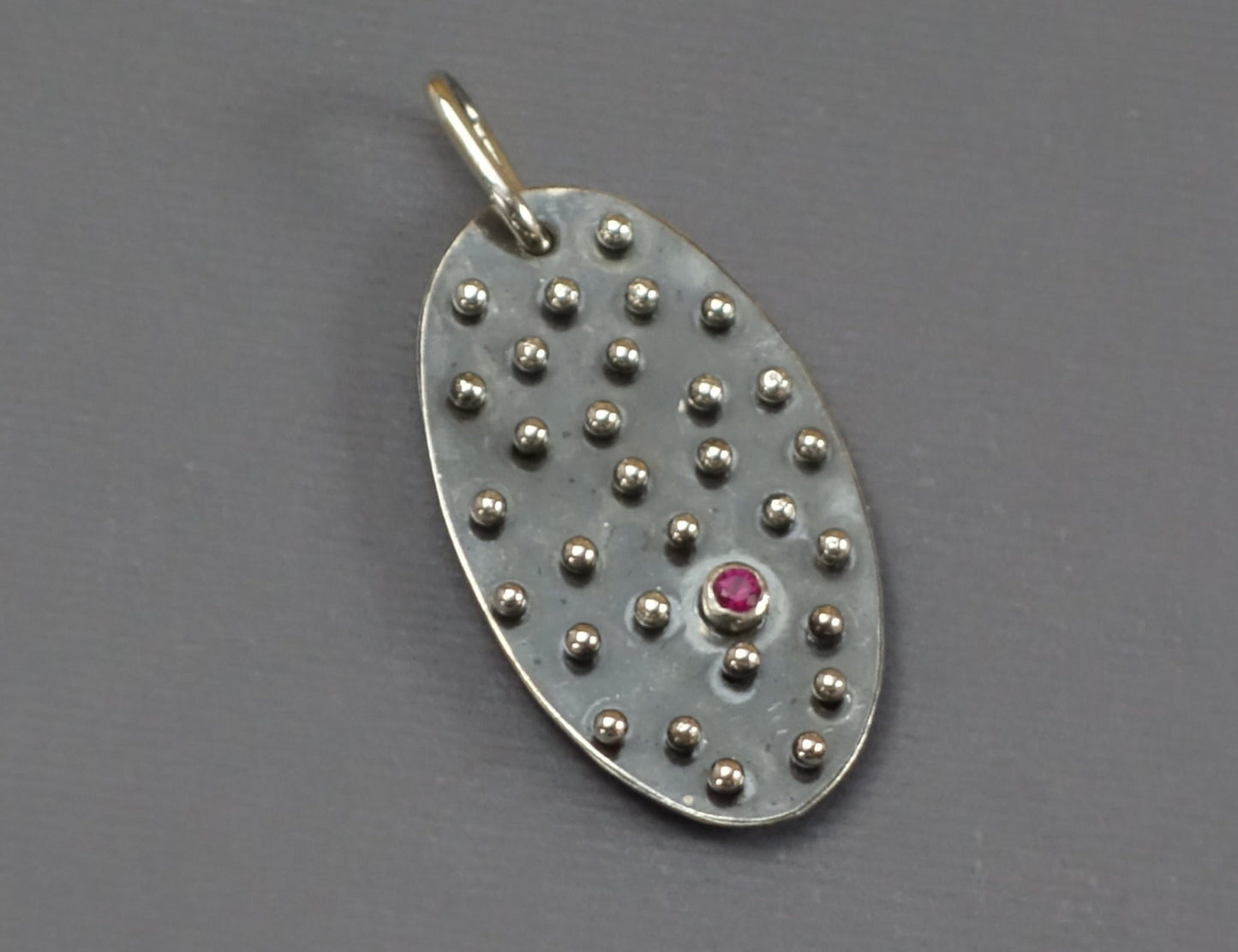 Ruby Pendant, Large Oval Pendant with Bezel Set Ruby, Brutalist Pendant with Ruby