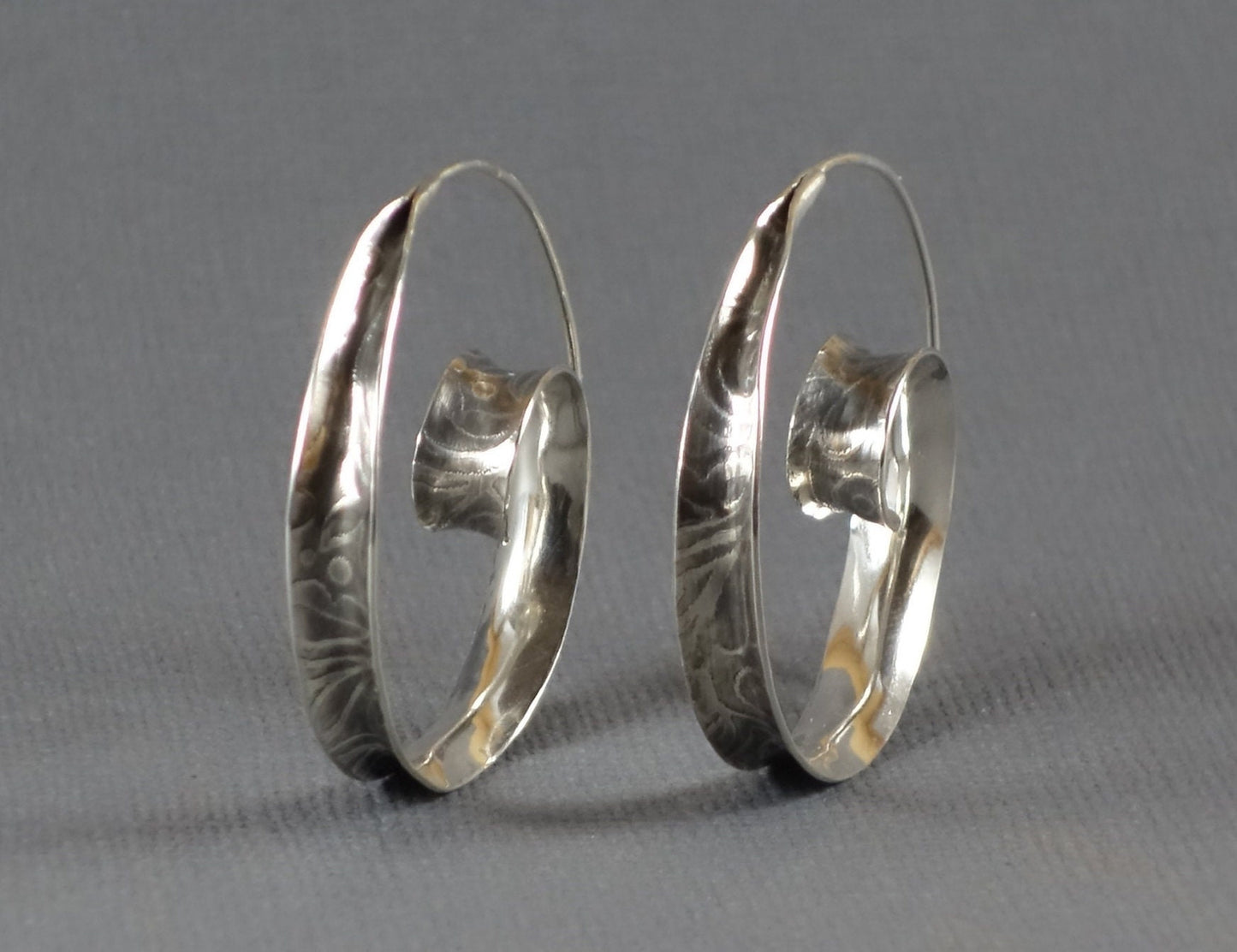 Sterling Silver Textured Spiral Hoop Earrings, Anticlastic Spiral Earrings, Large Silver Spiral