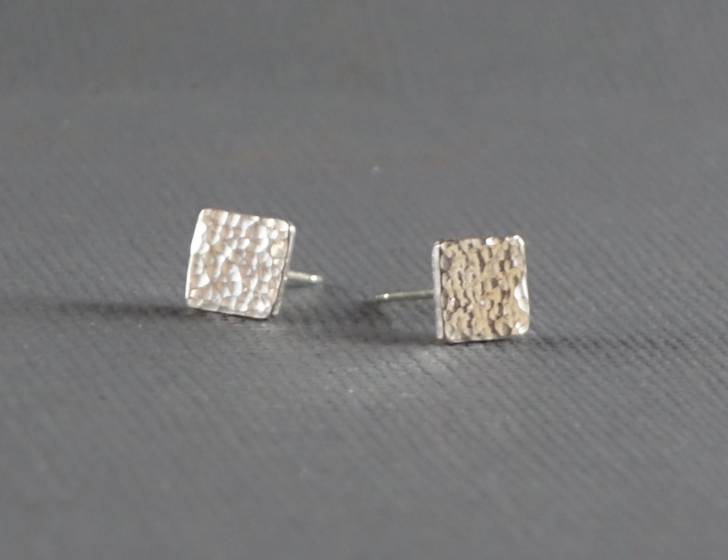 Silver Square Studs, Shiny Silver Square Post Earrings