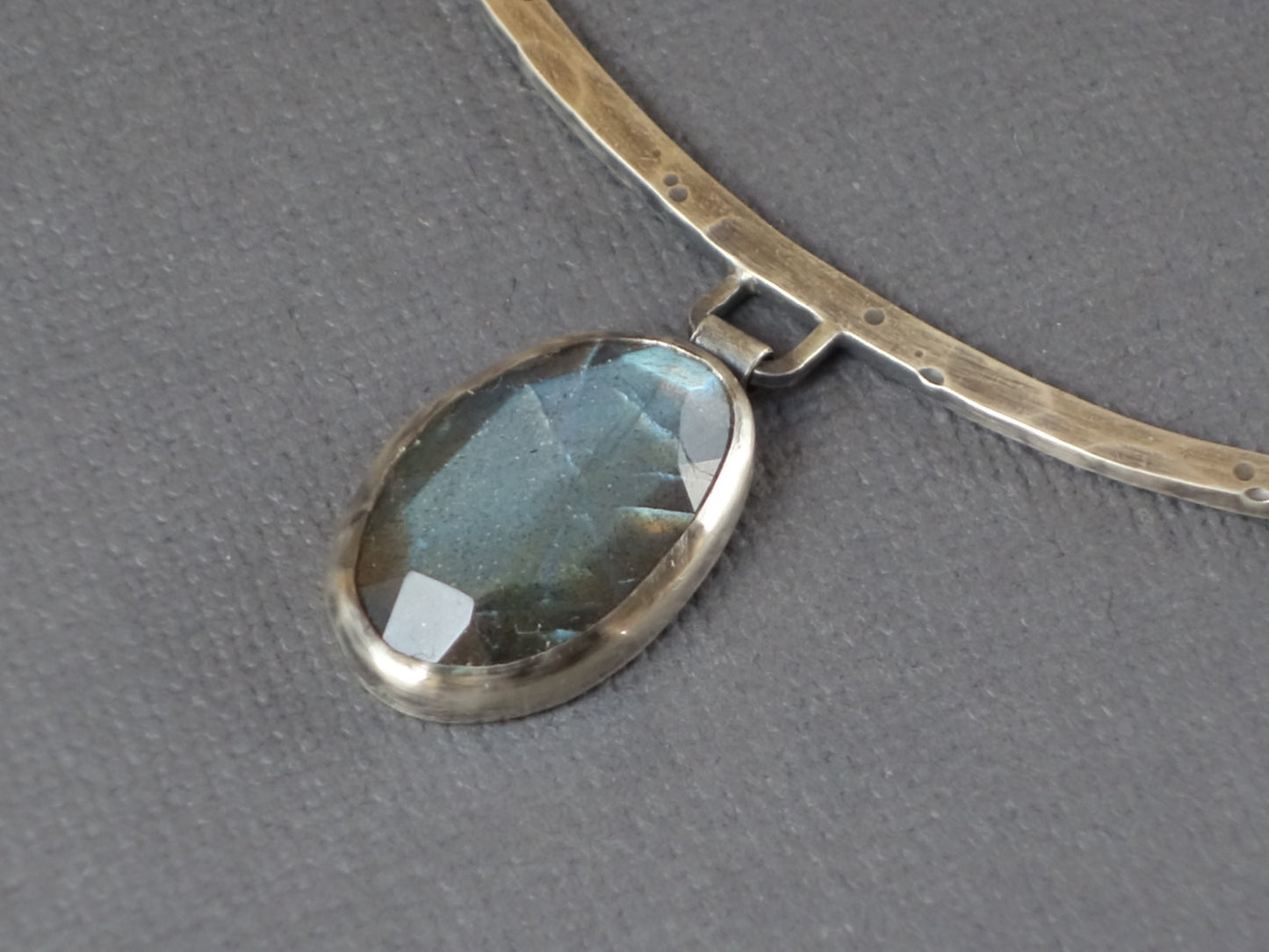 Large Labradorite Metalwork Necklace, Labradorite Pendant, Metalwork Necklace, Distressed Metal Necklace