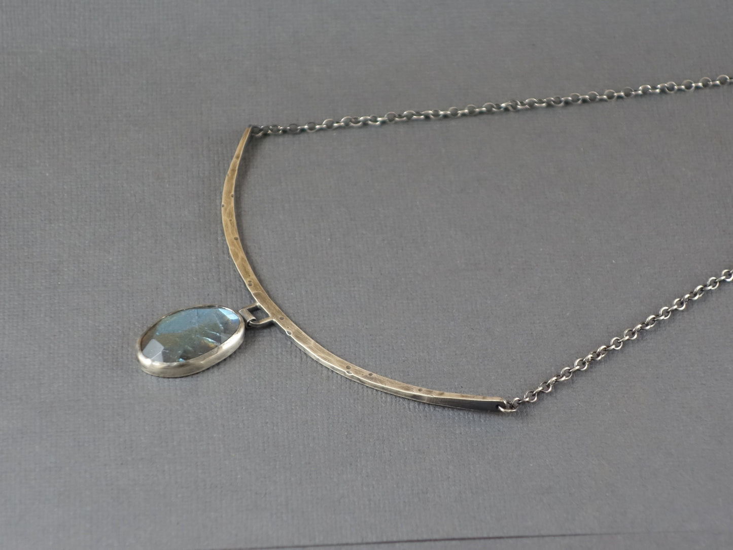 Large Labradorite Metalwork Necklace, Labradorite Pendant, Metalwork Necklace, Distressed Metal Necklace