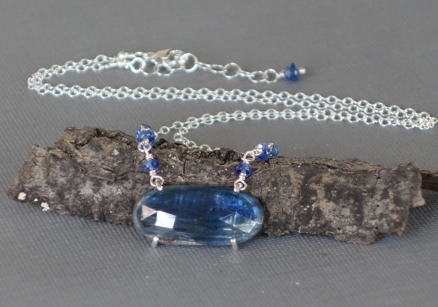 Kyanite Pendant, Kyanite Necklace, Prong Set Kyanite Pendant, Blue Gemstone Necklace